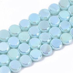 Electroplate Opaque Solid Color Glass Beads Strands, AB Color Plated, Faceted Flat Round, Light Sky Blue, 8x4mm, Hole: 1.5mm, about 99~101pcs/strand, 27.76 inch~28.94 inch, (70.5cm~73.5cm)(EGLA-T020-07F)