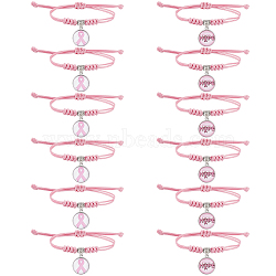 12Pcs 2 Style Breast Cancer Awareness Glass Charms Braided Bead Bracelet, Adjustable Bracelet for Women, Pink, Inner Diameter: 7/8~3-1/8 inch(2.15~8.05cm), 6pcs/style(BJEW-NB0001-08)