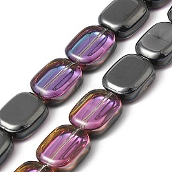 Transparent Electroplate Glass Bead Strands, Half Rainbow Plated, Rectangle, Orchid, 12x10x4.5mm, Hole: 1mm, about 55pcs/strand, 25.98''(66cm)(EGLA-P049-02A-HP02)