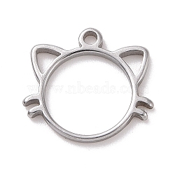 Non-Tarnish 304 Stainless Steel Charms, Cat Head Charms, Stainless Steel Color, 10x11x1mm, Hole: 1mm(STAS-G287-09P)