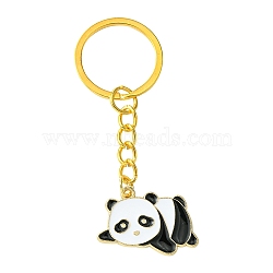 Alloy Enamel Keychain, with Iron Findings, Panda, Golden, 7.9cm, Pendant: 27mm(KEYC-YW00021-07)