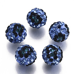 Polymer Clay Rhinestone Beads, Pave Disco Ball Beads, Round, Light Sapphire, PP13(1.9~2mm), 6 Rows Rhinestone, 10mm, Hole: 1.5mm(RB-N051-012L)