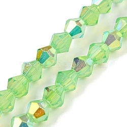 Baking Painted Transparent Glass Beads Strands, Half Electroplate, AB Color Plated, Faceted, Bicone, Pale Green, 6x5.5mm, Hole: 1mm, about 47pcs/strand, 10.24''(26cm)(GLAA-F029-TM6mm-08)