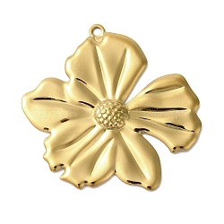 Ion Plating(IP) 304 Stainless Steel Pendants, Flower Charm, Real 18K Gold Plated, 44x43x3mm, Hole: 2mm(STAS-Z086-09G)