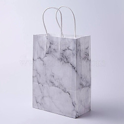 kraft Paper Bags, with Handles, Gift Bags, Shopping Bags, Rectangle, Marble Texture Pattern, White, 21x15x8cm(CARB-E002-S-E01)