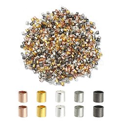 1000Pcs 5 Color Brass Crimp Beads, Tube, Mixed Color, 2x2mm, Hole: 1.5mm, 200pcs/color(KK-YW0002-19)