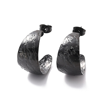 Ion Plating(IP) 304 Stainless Steel Chunky C-shape Stud Earrings, Half Hoop Earrings for Women, Electrophoresis Black, 22x12x0.5mm, Pin: 0.7mm
