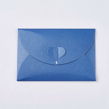 Retro Colored Pearl Blank Mini Paper Envelopes, Wedding Party Invitation Envelope, DIY Gift Envelope, Heart Closure Envelopes, Rectangle, Steel Blue, 7.2x10.5cm