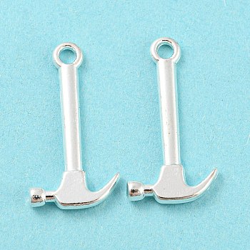 Tibetan Style Alloy Tool Pendants, Lead Free & Cadmium Free, Hammer, Silver Color Plated, 25x13x2mm, Hole: 2mm