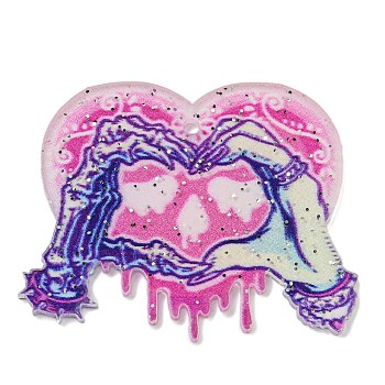 Halloween Themed Double-sided Printed Acrylic Pendants, Pale Violet Red, Heart, 35x44x2mm, Hole: 1.8mm