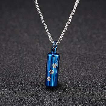 Stainless Steel Column Pendant Necklaces for Women, Urn Ashes Necklaces, Blue, no size