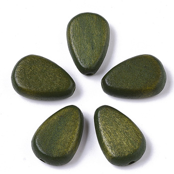 Painted Natural Wood Beads, Teardrop, Olive Drab, 18x12x5.5mm, Hole: 1.5mm