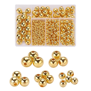 497Pcs 5 Style ABS Plastic Beads, Round, Golden Plated, 4~12x3.5~11.5mm, Hole: 1.2~2mm