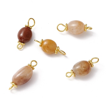 Natural Jade Links Connectors, with Alloy Daisy Spacer Beads & Brass Eye Pin, Golden, Nuggets, 18~21x7~8x5.5~7.5mm, Hole: 1.6~3.4mm