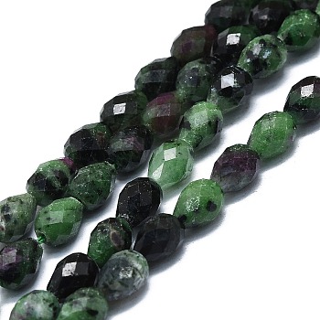 Natural Ruby in Zoisite Beads Strands, Faceted, Teardrop, 8x6mm, Hole: 1mm, about 38pcs/strand, 15.35 inch(39cm)