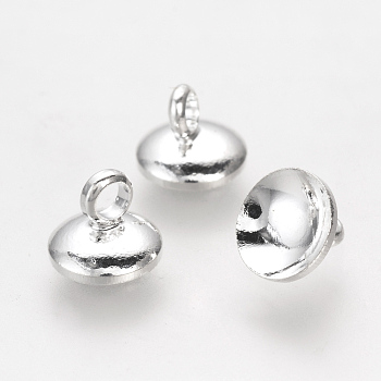 Brass Bead Cap Pendant Bails, for Globe Glass Bubble Cover Pendants, Silver Color Plated, 6.5x6mm, Hole: 3mm