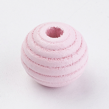 Natural Maple Wood Beehive Beads, Dyed, Round, Pink, 13~14x13mm, Hole: 3~4mm, about 640pcs/500g