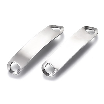 201 Stainless Steel Links Connectors, Stamping Blank Tag, Rectangle Oval, Stainless Steel Color, 45x10x5mm, Hole: 4x6mm