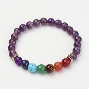 Amethyst Beaded and Gemstone Beaded Stretch Bracelets, with Alloy Findings, Round, Bead: 1-7/8 inch~2 inch(48~50mm)