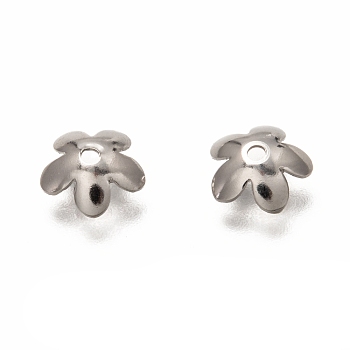 5-Petal 201 Stainless Steel Bead Caps, Flower, Stainless Steel Color, 7.5x8x2.3mm, Hole: 1.2mm
