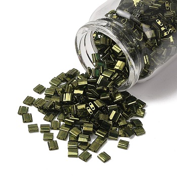 MIYUKI TILA Beads, Japanese Seed Beads, 2-Hole, (TL306) Olive Gold Luster, 5x5x1.9mm, Hole: 0.8mm, about 5900pcs/500g