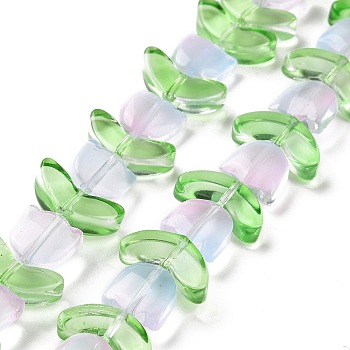 Transparent Glass Beads Strands, Two Tone, Tulip, Light Sky Blue, 6.5~9x9~14x4~5.5mm, Hole: 1mm, about 29pcs/strand, 15.71''(39.9cm)