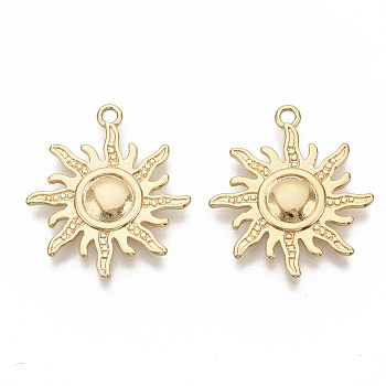 Brass Pendants, Nickel Free, Real 18K Gold Plated, Sun, 28x24.5x2mm, Hole: 2mm