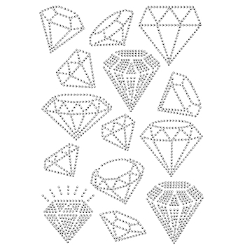 Glass Hotfix Rhinestone, Iron on Appliques, Costume Accessories, for Clothes, Bags, Pants, Diamond Pattern, 297x210mm
