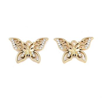 UV Plating Alloy Pendants, with Rhinestone,  Lead Free & Cadmium Free, Butterfly, Golden, 17x25x3mm, Hole: 2mm