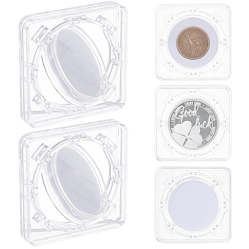 Acrylic with Plastic Coin Display Box, Square, Clear, 6.05x6.05x1cm