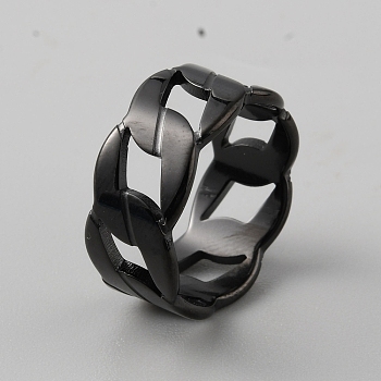 201 Stainless Steel Chains Hollow Finger Ring for Men, Electrophoresis Black, Inner Diameter: 18mm