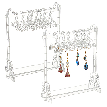 2 Sets Acrylic Earring Display Stands, Clothes Hanger Shaped Earring Organizer Holder with 8Pcs Heart Hangers, Clear, 14x4.95x15cm, 12pcs/set