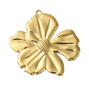 Ion Plating(IP) 304 Stainless Steel Pendants, Flower Charm, Real 18K Gold Plated, 44x43x3mm, Hole: 2mm