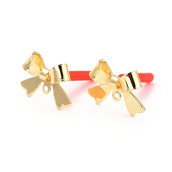 Alloy Stud Earring Findings, with 925 Sterling Silver Pin and Loop, Bowknot, Golden, 11x16x4mm, Hole: 1.2mm, Pin: 0.7mm