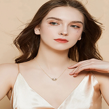 1Pc Sunset Stainless Steel Resin Pendant Necklaces, Real 14K Gold Plated, 17.72 inch(45cm)