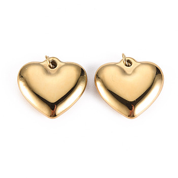 304 Stainless Steel Pendants, with Jump Rings, Heart, Real 14K Gold Plated, 19x20x5mm, Jump Ring: 4.8x0.8mm, 3.2mm inner diameter