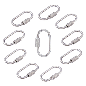 Unicraftale 304 Stainless Steel Screw Carabiner Lock Charms, Oval Keychain Clasps for Necklaces Making, Stainless Steel Color, 26x14x4mm, Screw: 8x4mm, 10pcs/box