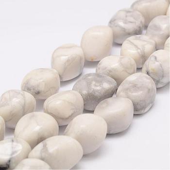 Natural Howlite Bead Strands, Tumbled Stone, Nuggets, 15~25x16~18x11~16mm, Hole: 2mm, about 22~25pcs/strand, 15.75 inch