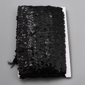 Polyester & Plastic Paillette Beads, Sequins Beads, Ornament Accessories, Black, 35~38mm, about 5yard/card