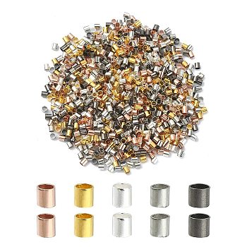 1000Pcs 5 Color Brass Crimp Beads, Tube, Mixed Color, 2x2mm, Hole: 1.5mm, 200pcs/color