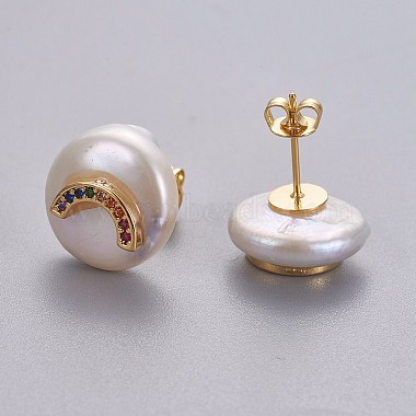 Natural Pearl Stud Earrings(EJEW-L231-03G)-2