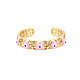 Real 18K Gold Plated Brass Open Cuff Ring with Enamel Evil Eye for Women(RJEW-Q166-02F)-1
