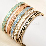 304 Stainless Steel Enamel Bangles, Hinged Bangles for Women, Nuggets, Ion Plating(IP), Real 18K Gold Plated, Inner Diameter: 1.97 inch(5cm)x2.30 inch(5.85cm)(BJEW-D408-32G)