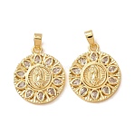 Brass Micro Pave Clear Cubic Zirconia Pendants, Round with Virgin Mary Charms, Real 18K Gold Plated, 20.5x17.5x3mm, Hole: 2.5x4.5mm(CU-CBAD692-01G)