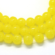 Baking Painted Imitation Jade Glass Round Bead Strands, Yellow, 10~10.5mm, Hole: 1.5mm, about 85pcs/strand, 31.4 inch(X-DGLA-Q021-10mm-24)