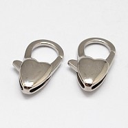 Heart 304 Stainless Steel Lobster Claw Clasps, Stainless Steel Color, 20x11x5mm, Hole: 1.5mm(STAS-D069-03)
