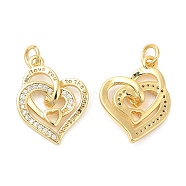 Brass Micro Pave Cubic Zirconia Pendants, Heart, Real 18K Gold Plated, 20x15x4mm, Hole: 2.8mm(KK-P236-10G)