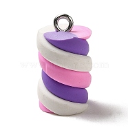Opaque Resin Imitation Food Pendants, Candy Twist Charms with Platinum Tone Iron Loops, Flamingo, 18x11mm, Hole: 1.6mm(FIND-Z006-04B)