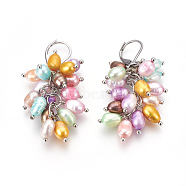 Dyed Pearl Leverback Dangle Earrings, with Metal Findings, Rice, Mixed Color, 50~51mm, Pin: 0.7~1mm(EJEW-JE02807)