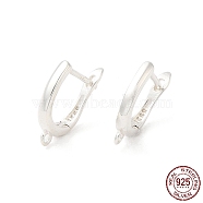 925 Sterling Silver Hoop Earring Findings, Latch Back with Loops, with S925 Stamp, Silver, 18 Gauge, 13.5~14x10x2mm, Hole: 1mm, Pin: 1mm(STER-G037-01S)